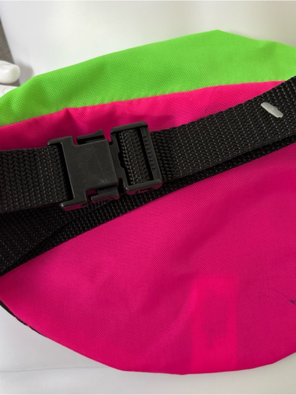 Neon Patterned Black Waist Bag with Lime Green Top 80s-90s vibes! Unisex! - Picture 4 of 14